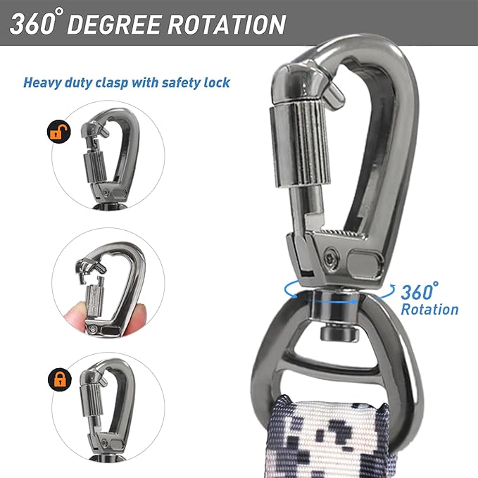 Hotsky Tactical Dog Leash Heavy Duty for Medium Large Dogs That Pull,4-6Ft Strong Bungee Shock Absorbing No Pull Dog Leash with Padded Double Handle and Car Seatbelt,ACU