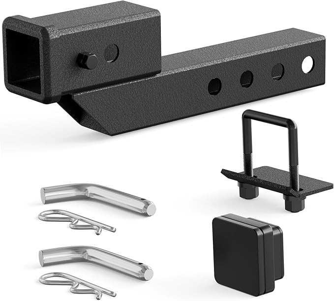 Trailer Receiver Hitch Riser & Extender Adapter, 2" Drop/Rise, Adjustable Lengths 5", 6", 8", 9", Solid Tube, 2-Inch Receiver, 7500 lbs Towing Capacity, Matte Black