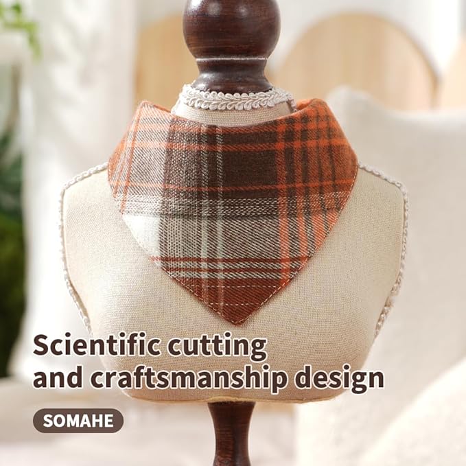 Dog Bandana Checkered Cat Bandana Dog Scarf Buffalo Plaid Printing Adjustable Bib Handkerchief Accessories Cat Apparel for Large Dogs Neck Girth 19.2-20.4inch Black