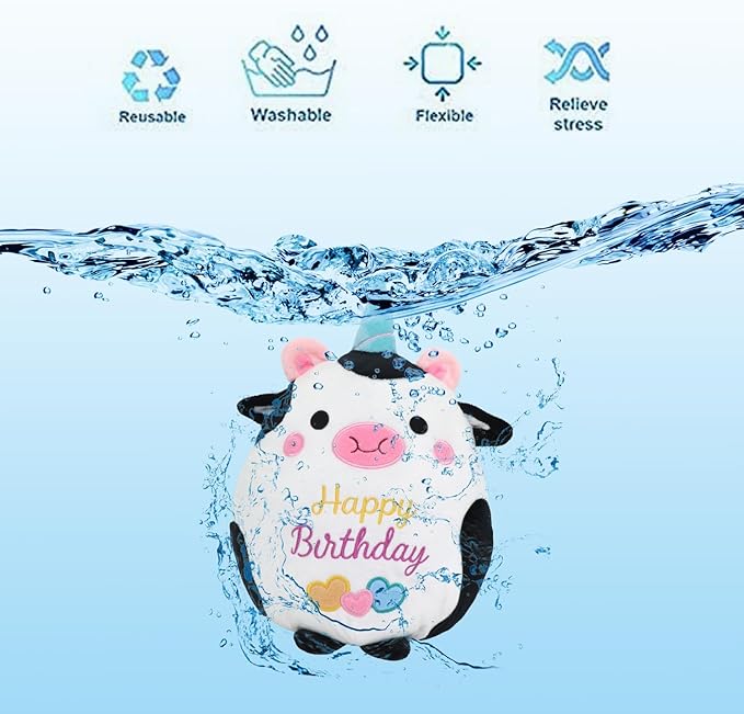 Cow Plush Toy 10 Inch Cute Cow Birthday Stuffed Animal Soft Cow Plushies Pillow Wear Unicorn Birthday Hat Kawaii Cartoon Doll Gifts for Kid Toddlers Home Room Decoration