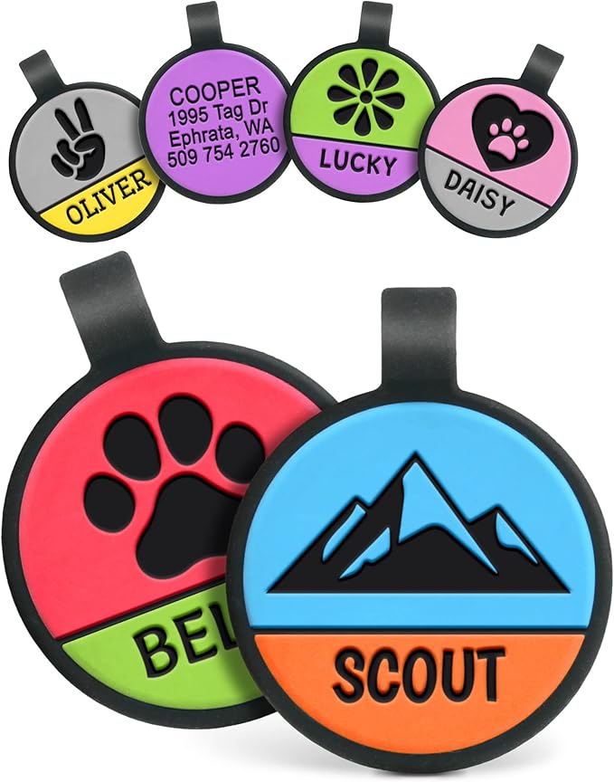 GoTags Silent Silicone Dog Tags, Wine Upon Return Funny Design, Personalized Silent Tag Engraved for Dogs and Cats, Round