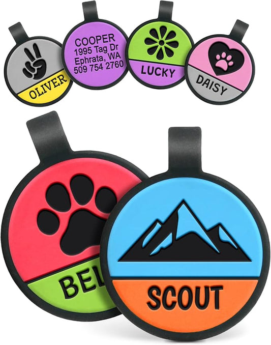 GoTags Silent Silicone Dog Tags, Wine Upon Return Funny Design, Personalized Silent Tag Engraved for Dogs and Cats, Round