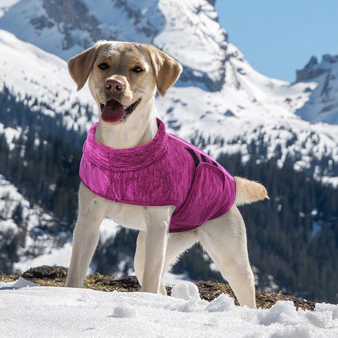 Queenmore Large Dog Sweaters, Soft Fleece Vest Pullover Dog Jacket with Leash Hole, Warm Winter Dogs Clothes Cold Weather Doggy Dachshund Sweater for Large Dogs Cats Boy or Girl (Cationic Berry, L)