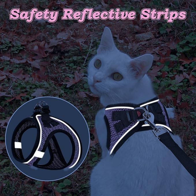 Cat Harness and Leash for Walking Escape Proof, Adjustable Kitten Vest Harness Reflective Soft Mesh Puppy Harness for Outdoor, Comfort Fit, Easy to Control (Lpink, M)