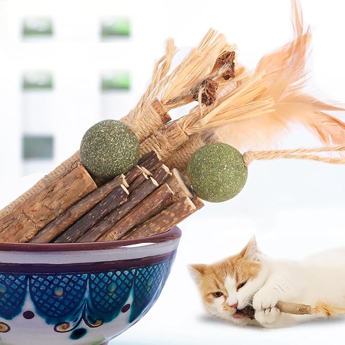 Cat Toys Cat Chew Toys, Silvervine Sticks Catnip Rope Toys for Cats Teeth Cleaning, Kitten Dental Care, Kitty for Indoor Cats Increase Appetite,Enhances Oral & Dental Health (20 Pack)