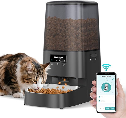 Automatic Cat Feeder with App Control, 5L Food Dispenser for Cats and Small Dogs, 2.4/5G Wi-Fi, Dual Power, Programmable Portions, Anti-Jam & Fresh-Lock, Stainless Steel Bowl, Easy to Clean