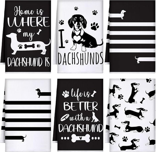 TecUnite 6 Pcs Dachshund Kitchen Towels Set Funny Long Dog Dishtowels Cute Dachshund Absorbent Decorative Hand Tea Towels for Cleaning Drying Women Mom Dog Lovers Housewarming Gifts Decor