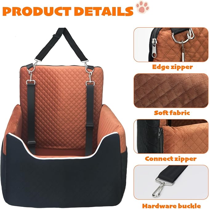 ALL GOOD PET SUPPLIES Dog Car Seat for Small/Medium Dogs, Dog Booster car seat, Memory Foam Elevated Cushion, Fully Detachable and Washable,2 Clip-On Safety Leashes, Anti-Slip