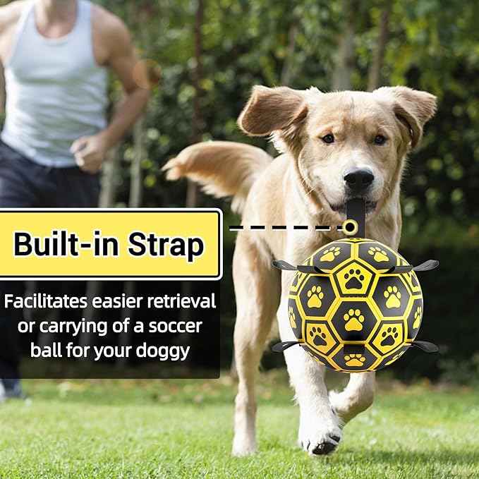 Diman Dog Balls Toys: Soccer Balls for Dogs with Straps, Outdoor Dog Toys, Waterpool Ball, Interactive, Training, Pet Birthday Gifts for Smll Medium Large (Black,Yellow)