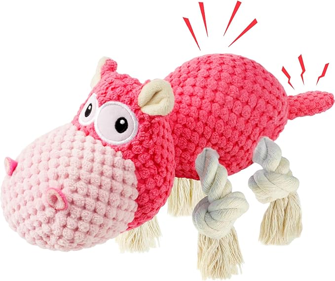 Squeaky Dog Toy - Plush Interactive Chew Toy for Large, Medium and Small Dogs, Keeps Them Busy (Pink, Medium)