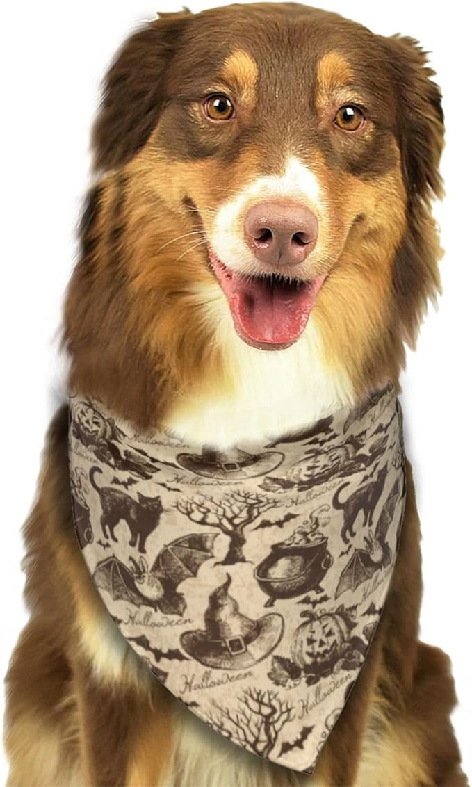 Vintage Halloween Bat Black Cat Witch Pumpkin Dog Bandana Scarf Triangle Bibs Pet Accessories Cat Kerchief