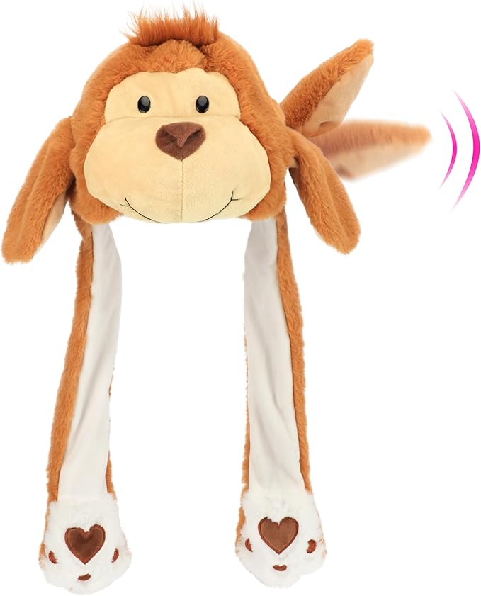 Animal Hat with Ears Moving Jumping Pop Up Beating Hat Plush Holiday Cosplay Dress Up Funny Gift for Kids