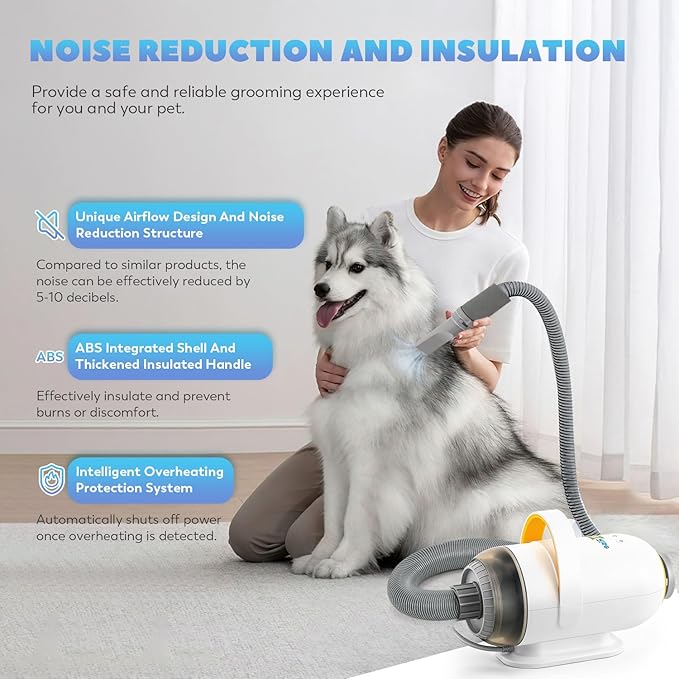 Dog Dryer for Pet Grooming, Blow & Vacuum 2-in-1 Dog Hair Dryer, 3.5HP/2800W High Velocity Blow Dryer for Pet, Adjustable Temperature 95-140℉ & Airflow 15-75M/S with 4 Nozzles/Extra Filter/Towel/Brush