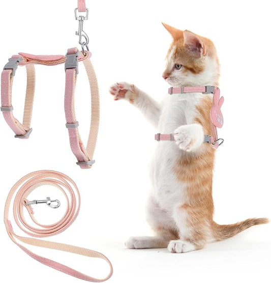 TIESOME Cat Harness and Leash Set, Adjustable Gradient Kitten Harness Escape Proof Harness with Leash for Kitty Outdoor Walking (Rabbit)