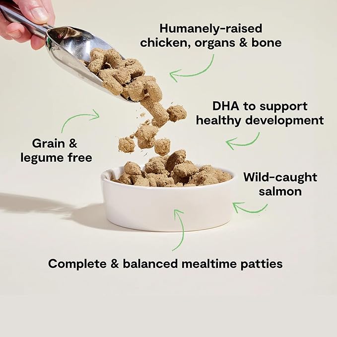 Open Farm, Freeze Dried Raw Puppy Food, Patties with 95% Meat, Organs & Bone, Complete Meal or Freeze Dried Dog Food Mixer, Chicken & Salmon Puppy Recipe, 10.5oz Bag