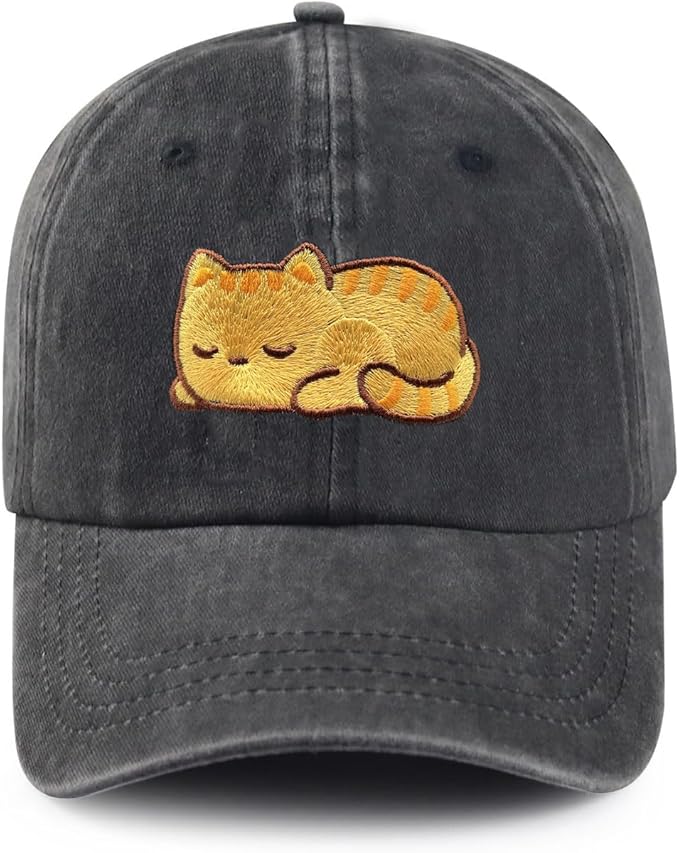 Black Cat Hat,Ragdoll Cat Embroidered Adjustable Cotton Baseball Cap for Men Women,Gifts for Cat Lovers
