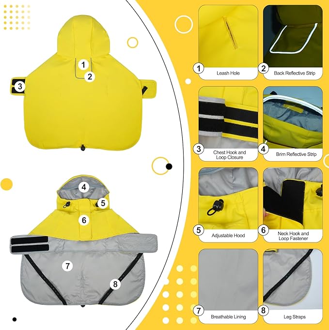 DENTRUN Dog Rain Jacket for Poodle, Bichon – Breathable Mesh Lined, No-Sleeves Easy Wear – Perfect for Rainy Day Walks, Park Visits, Travel, M