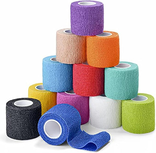 12Pack 2” x 5 Yards Self Adhesive Bandage Wrap, Elastic Self Breathable Self Adherent Wrap for Pets, Athletic Cohesive Bandage for First Aid