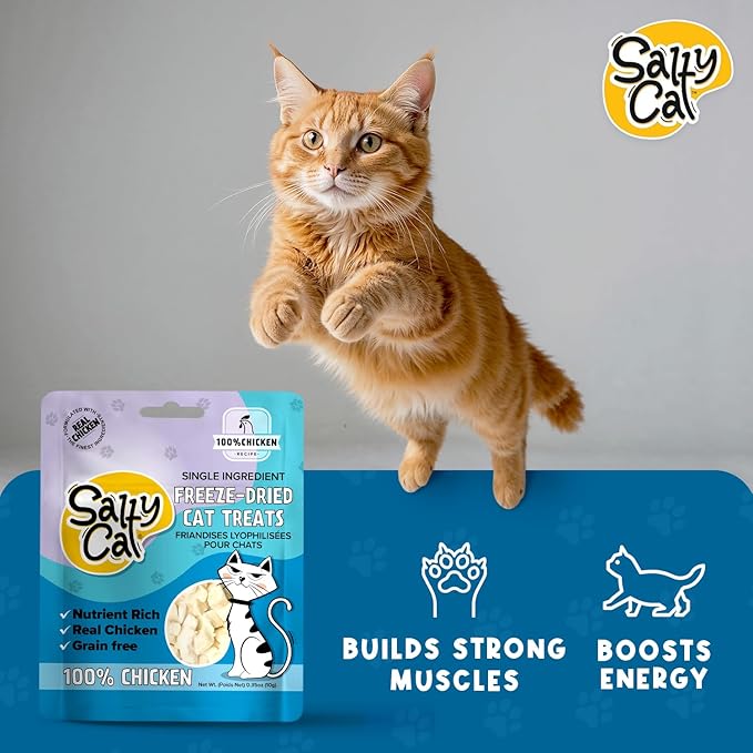 Salty Cat Freeze Dried Cat Treats, 100% Real Chicken Breast Dried Cat Food for Freshness, Single Ingredient & Grain Free Kitten Treats, Nutrient Rich, 10g (12 Pack)