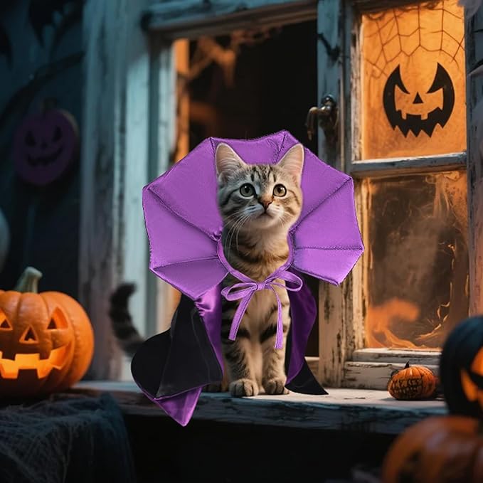 Cat Vampire Cloak-Pet Halloween Costumes, Dogs Cats Cape, Pet Cosplay Vampire Cloak & Accessories Costume Outfit for Halloween Party (Purple,L)