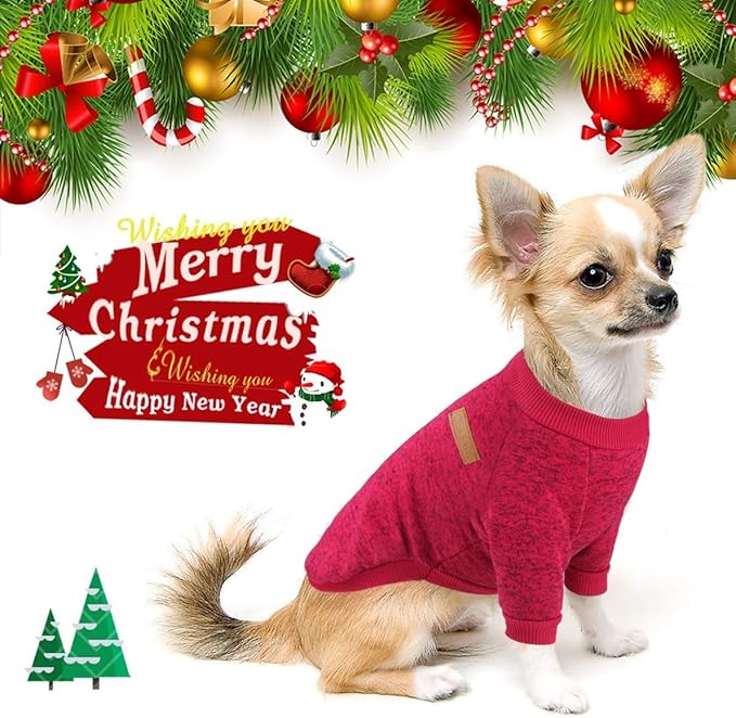 Idepet Pet Dog Classic Knitwear Sweater, Fleece Coat for Small,Medium,Large Dog,Warm Pet Dog Cat Clothes,Soft Puppy Customes (S, WineRed)