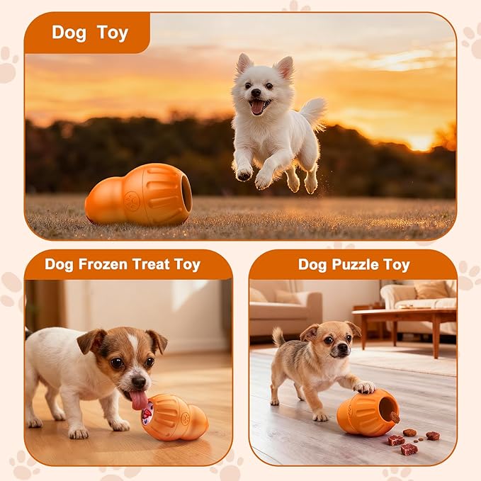 VIWIK Interactive Dog Toys to Keep Them Busy, Dog Frozen Treat Toy to Reduces Anxiety, Dogs Puzzle Enrichment Toy for Small Medium Breeds, Freezable Fillable Rubber, Easy to Clean Orange