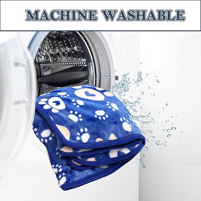 Dog Blanket, Soft Fleece Dog Blankets for Extra Large Dogs, Fluffy Flannel Pet Cat Puppy Blanket Mat Cover for Bed Couch, Cute Paw Print Throw Blanket for Dogs, Blue 80"X60"