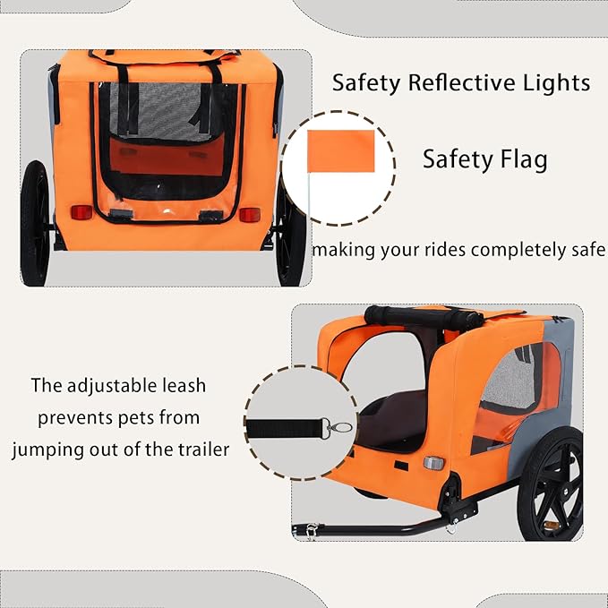 Collapsible Dog Bike Trailer for Small & Medium Pets - 16" All-Terrain Wheels, Universal Hitch, Quick Release & Non-Slip Floor - Internal Leash, Bicycle Accessories