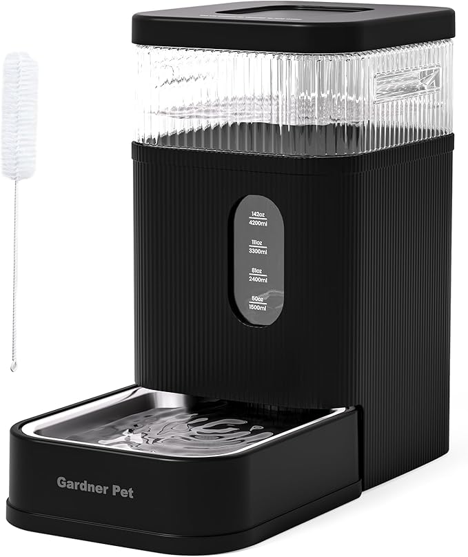 Gardner Pet Automatic Dog Water Dispenser Gravity Waterer with Stainless Steel Bowl Water Dispenser 8.5L Large Capacity Water Feeder with Filters for Dogs Cats Pets, BPA-Free Noise-Free (Black, 8.5L)