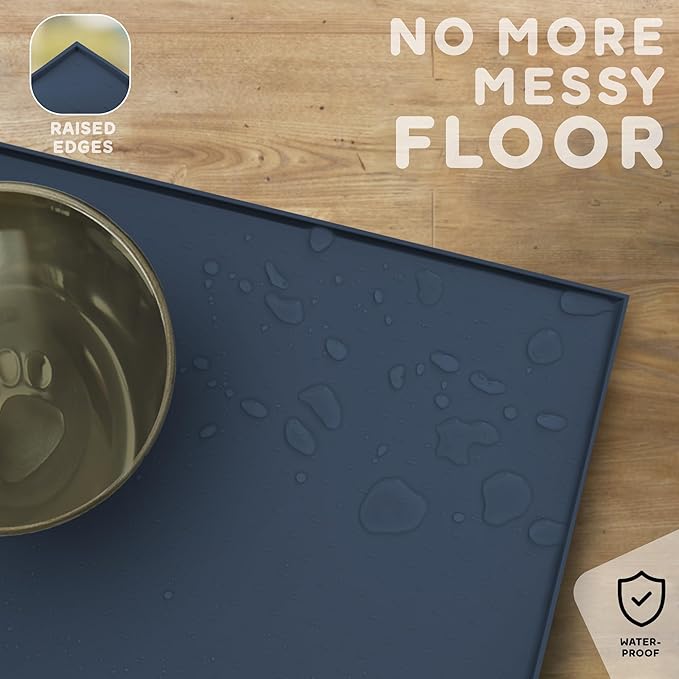 Dog Food Mat - 24x15 Raised Edges Dogs Mat for Food and Water Prevent Spill, Waterproof Cat Food Mats Protect Floors, Easy Clean Dog Bowl Mats for Food and Water, Silicone Pet Feeding Placemats