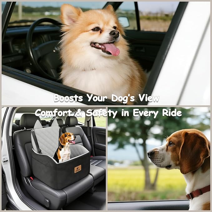 Dog Car Seat up to 35lbs – 6'' Elevated Dog Booster Seat & Travel Bed, Machine Washable, No Installation, 2 Safety Leashes, Storage Pockets, Fits Front & Back Seats