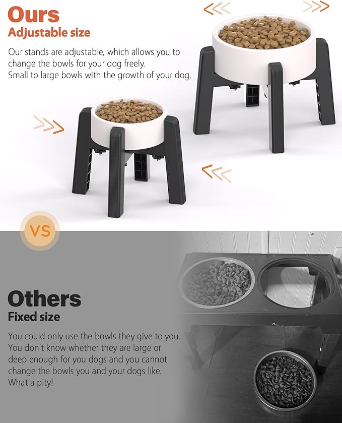 CZPET Dog Bowl Stand with Adjustable Width [2 Pack, Stand Only], Elevated Pet Water & Food Feeder for Medium Pets, Stable and Anti-Slip Raised Bowl