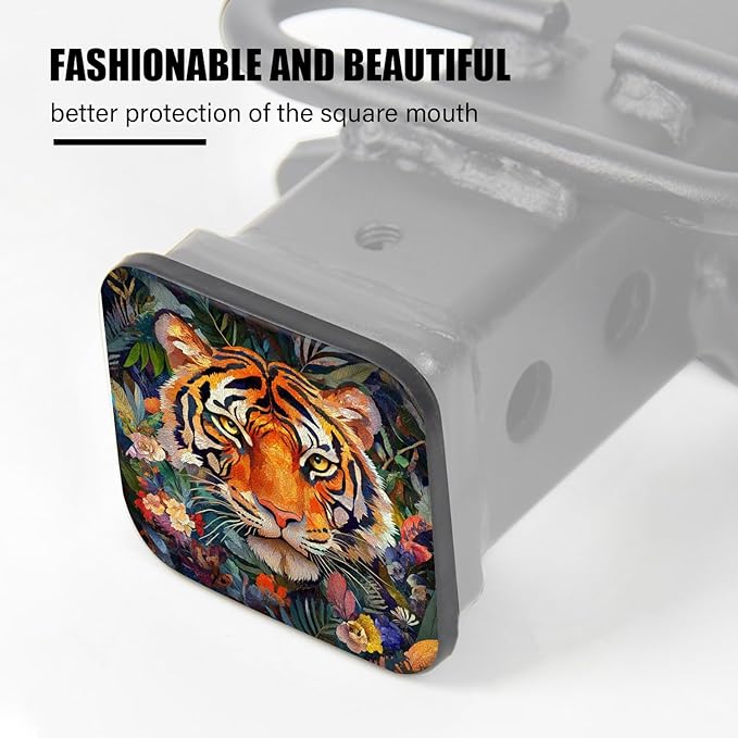 Hitch Cover Fits for 2-Inch Hitch,Majestic Tiger in A Floral and Botanical Ensemble Rubber Trailer Hitch Cover Tube Plug Insert,Car Exterior Accessories, Receiver Tube Hitch Plug