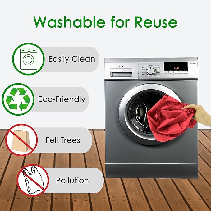 BeeGreen Christmas Red Reusable Grocery Bags Shopping Bags Bulk 10 Packs 50LBS X-Large Foldable-Machine Washable-Heavy Duty