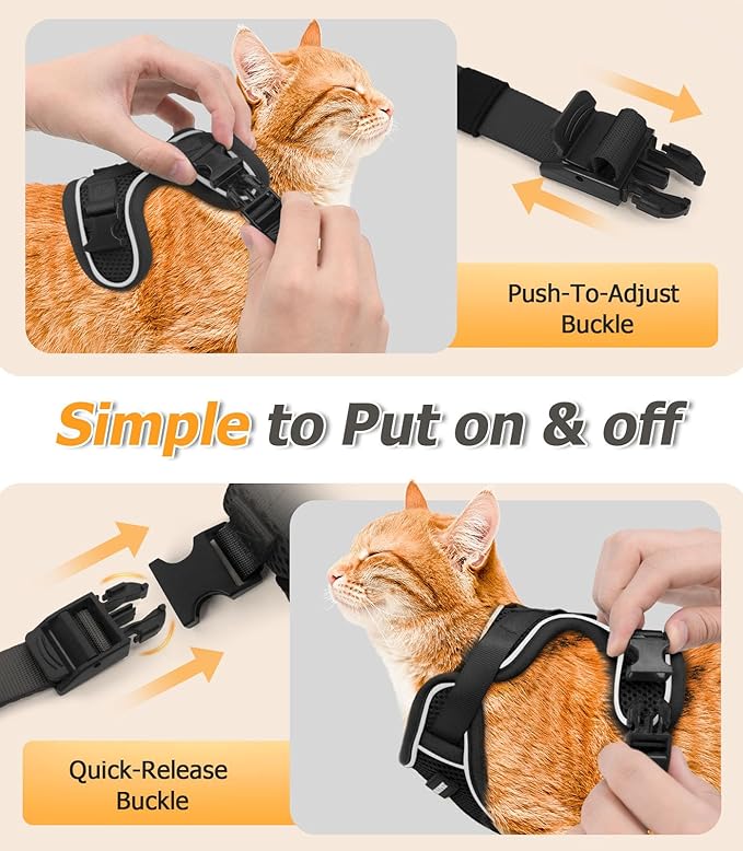 Halypet Cat Harness and Leash Set - MAX Safety 4th-Gen Upgrade, Escape Proof, Adjustable, Comfortable Soft Vest, Easy to Wear Kitten Harness with Reflective Strip for Cats Walking - Small Black