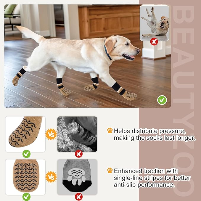 BEAUTYZOO Dog Socks to Prevent Licking Paws -Dog Boots & Paw Protectors with Grippers on Hardwood Floors, Dog Shoes for Hot/Cold Pavement Small Medium Large Senior Dogs Booties