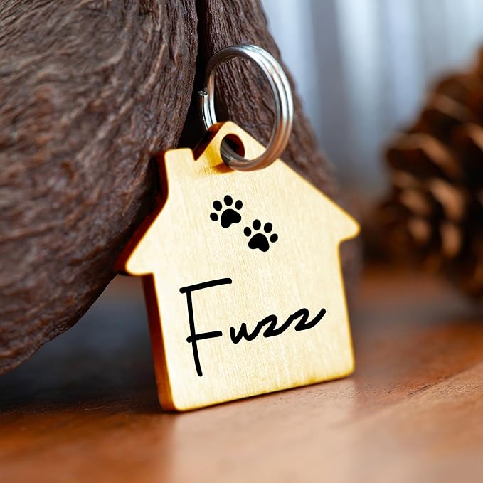 Ultra Joys Cat ID Tag Personalized Pet Tags, Durable Stainless Steel Small Pet Mini Dog Cat Tag Lightweight - House Tag in Gold
