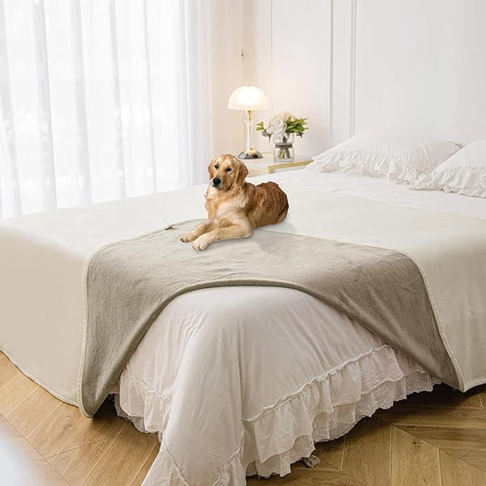 Waterproof Blanket for Bed Protection, Washable Dog Blankets for Couch, Soft Reversible Pet Throw Furniture Protector Cover for Sofa-82"x108",Beige+Khaki