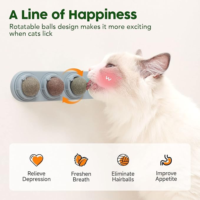 Potaroma 4 Catnip Silvervine Ball Toys, Extra Cat Energy Ball, Edible Cats Lick Kitten Chew, Teeth Cleaning Dental Wall Treats, Concentrated Flavor for All Breeds