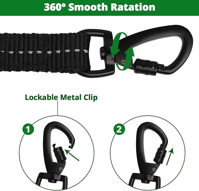 Long Dog Leash 15 FT: Heavy Duty Rope Leashes for Dogs Training with Swivel Lockable Hook Reflective Threads Bungee and Padded Handle - Dog Lead for Large Small Medium Dogs Outside Walking Hiking