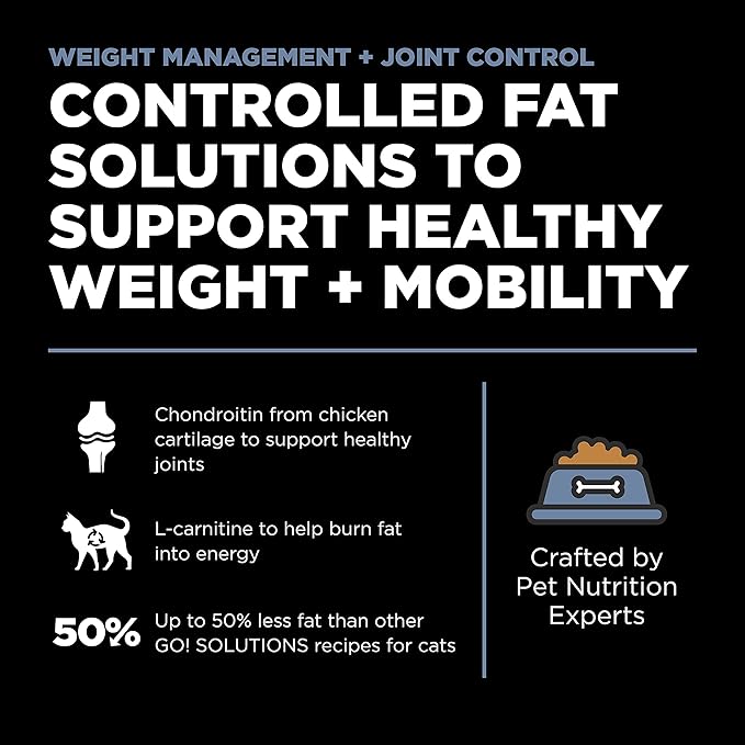 Go! Solutions Weight Management + Joint Care, Grain-Free Dry Cat Food, Chicken Recipe, 3 lb Bag