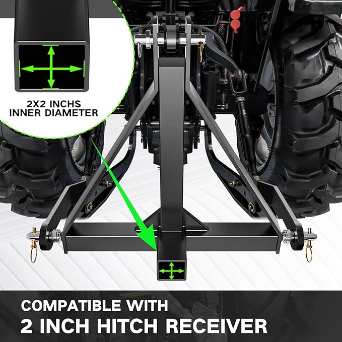 3 Point Trailer Hitch with 2" Receiver for Category 1, 3 Pt Tractor, Heavy Duty Quick Hitch Drawbar Adapter for John Deere,Yanmar, Kioti, Kubota, NorTrac, Cat, BX, LM25H, WLM Tractor (Black)