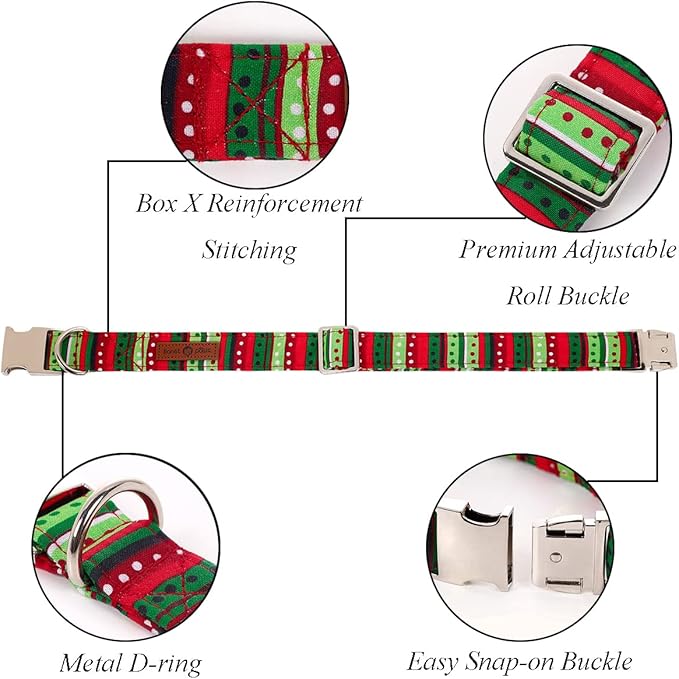 Lionet Paws Dog Collar with Bowtie, Detachable Bowtie for Dressing Up, Cotton Material, Red&Green Dot, Small, Dog, Cat, All Breeds, Extra Small, Buckle Closure, 7-11 inches