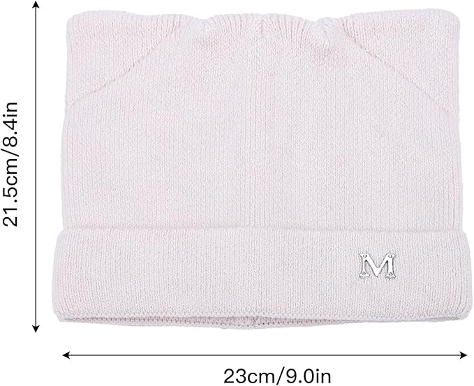 Cat Ear Beanie for Women Girls, Autumn Winter Knit Cuff Beanie Hip Hop Beanie Hat Cat Crochet Ski Cap