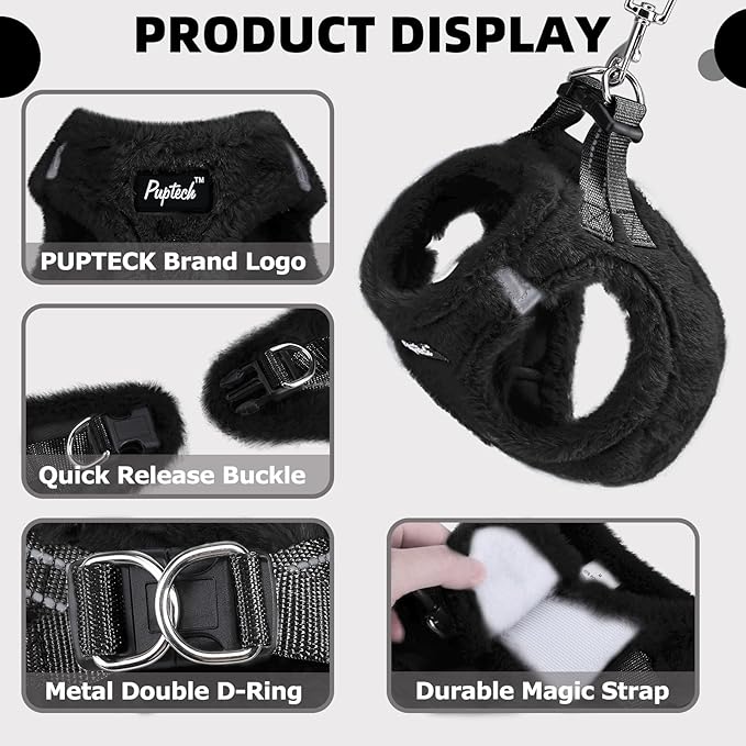 PUPTECK Adjustable Dog Harness Collar and Leash Set Step in No Pull Pet Harness for Small Medium Dogs Puppy and Cats Outdoor Walking Running, Soft Mesh Padded Reflective Vest Harnesses, Black M