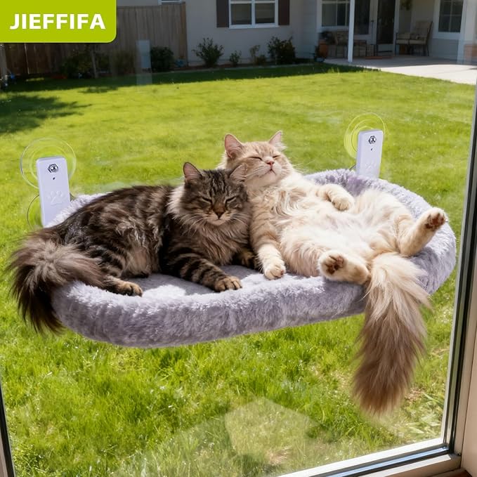 Cat Window Perch with Strong Suction Cups, Cat Window Hammock Foldable Bed with Breathable Mesh, All-Season Lounger for Medium Small Cats to Bird Watch & Sunbathe (Grey, XL)