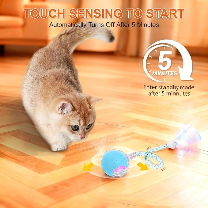 Interactive Cat Toys for Indoor Cats, Automatic Kitten Toys for Bored Indoor Adult Cats, Smart Kitten Rolling Ball Moving Balls Toy, Rechargeable Dog Cat Ball for Enrichment Exercise (Blue)