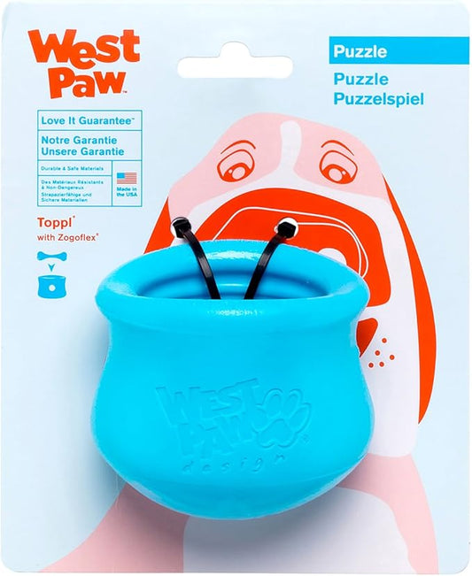 WEST PAW Zogoflex Toppl Interactive Treat Dispensing Dog Puzzle Play Toy, 100% Guaranteed Tough, It Floats!, Made in USA, Small, Aqua