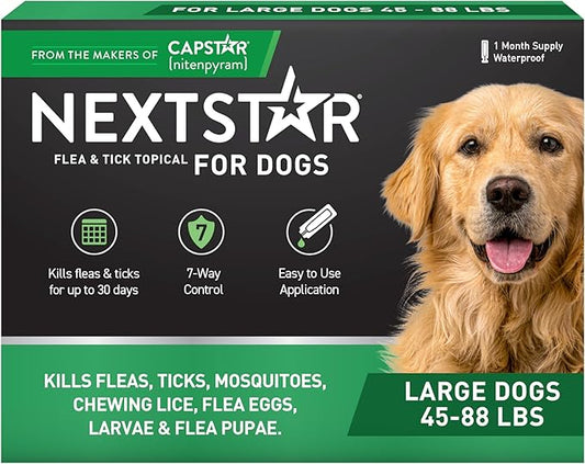 NEXTSTAR Flea and Tick Prevention for Dogs, Repellent & Control, Fast Acting Waterproof Topical Drops, Flea and Tick Prevention for Large Dogs, 1 Monthly Dose