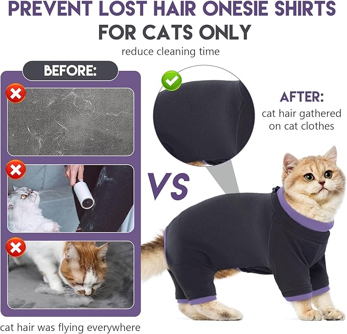 Sticky Cat Clothes Stretchy, Sphynx Hairless Sweater & Pajamas for Cats only, Soft Cat Onesie for Cats After Surgery Female Male & Hair Loss Prevention, Black S